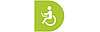 Icon weiß Rollstuhlfahrer mit Laptop auf den Beinen